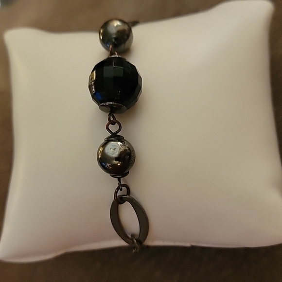 3/$30 Y2K GEORGE Space Age Gunmetal Beaded Chain Tennis Bracelet - Picture 3 of 7